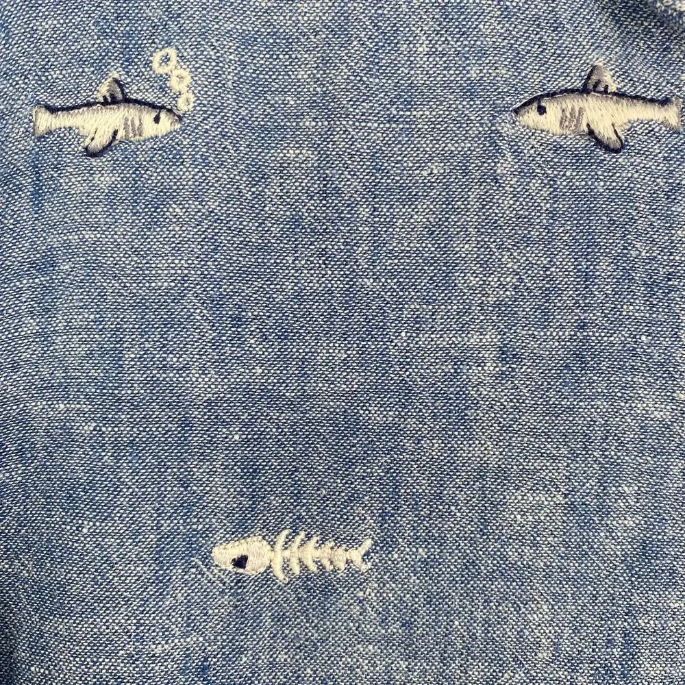 Ralph Lauren Shirt Boy 5 Blue Button Up Fish Embroidered Nautical Preppy Coastal